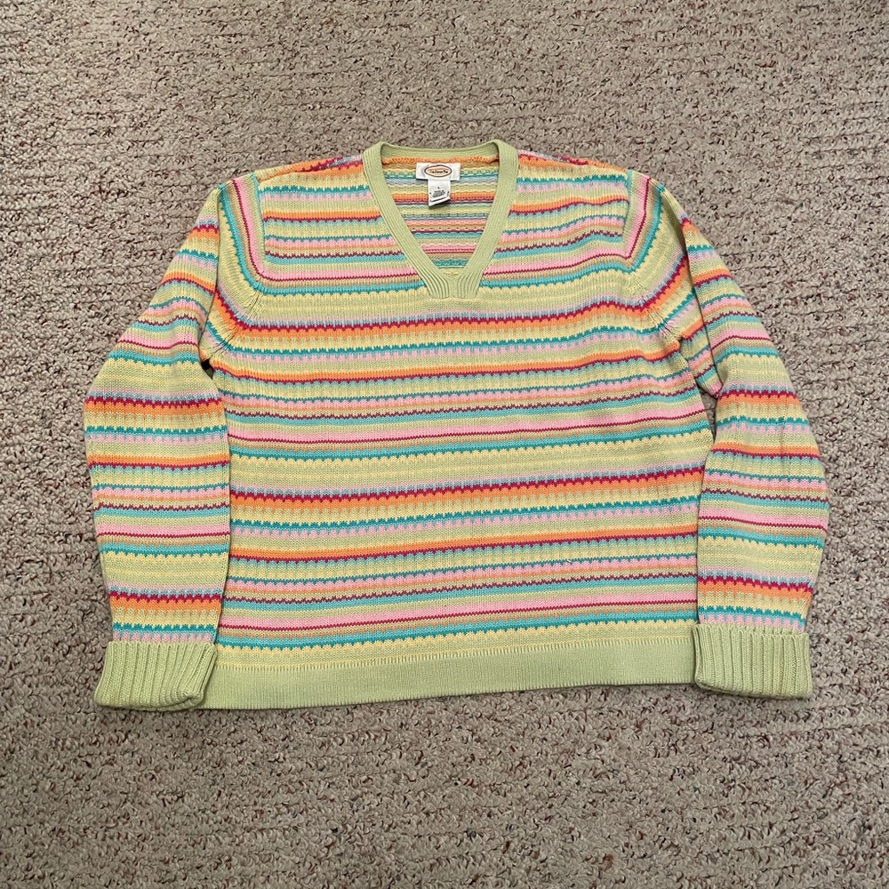 Talbots Women’s Colorful Striped V-Neck Sweater
